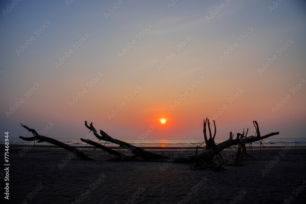 Seascape or Landscape during Sunset at Karde beach, Dapoli, Ratnagiri, Kokan, Maharashtra, India.