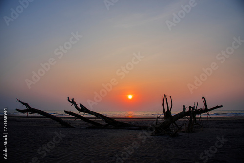 Seascape or Landscape during Sunset at Karde beach, Dapoli, Ratnagiri, Kokan, Maharashtra, India.