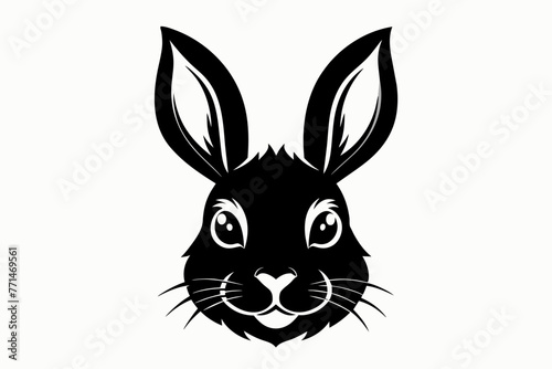 rabbit-face-logo-black-silhouette-with-white-background. © mk graphics