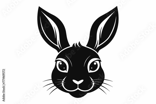 rabbit-face-logo-black-silhouette-with-white-background. © mk graphics