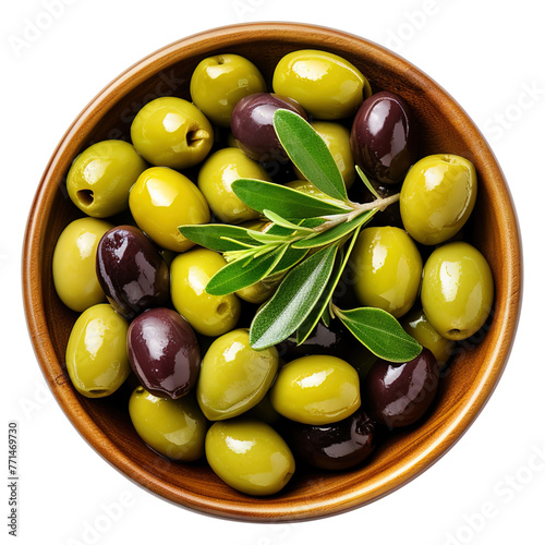 Served Tasty Olives in a bowl top view isolated on transparent background Remove png, Clipping Path, pen tool © Vector Nazmul