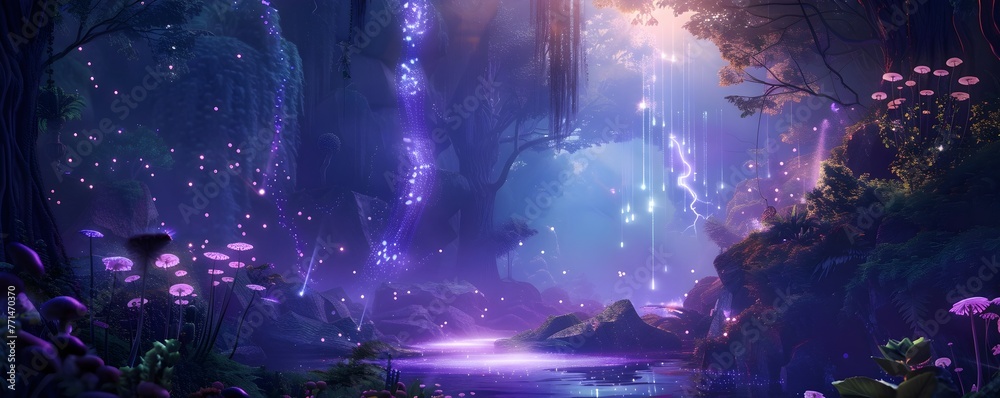Mesmerizing Fairy Tale Forest with Glowing Celestial Lights and Ethereal Atmosphere