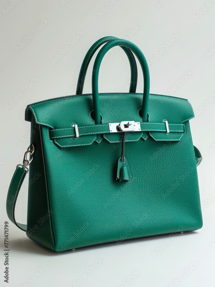 Close-up emerald green leather female handbag. Close-up emerald green leather female handbag.