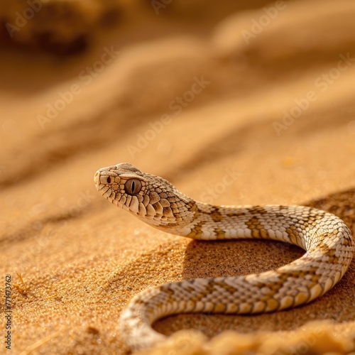 Portrait of a snake on the sand.