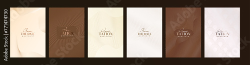Set of frame with gold wavy lines. Luxury golden invitations, postcards, covers for weddings, events. Premium vip template design