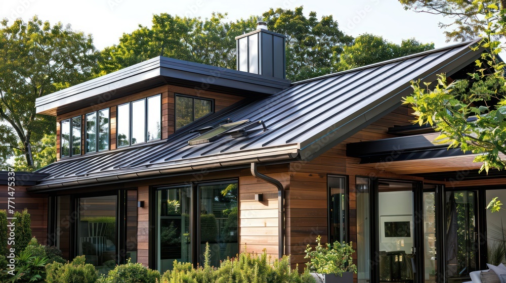 Corrugated metal roof installed on a modern house