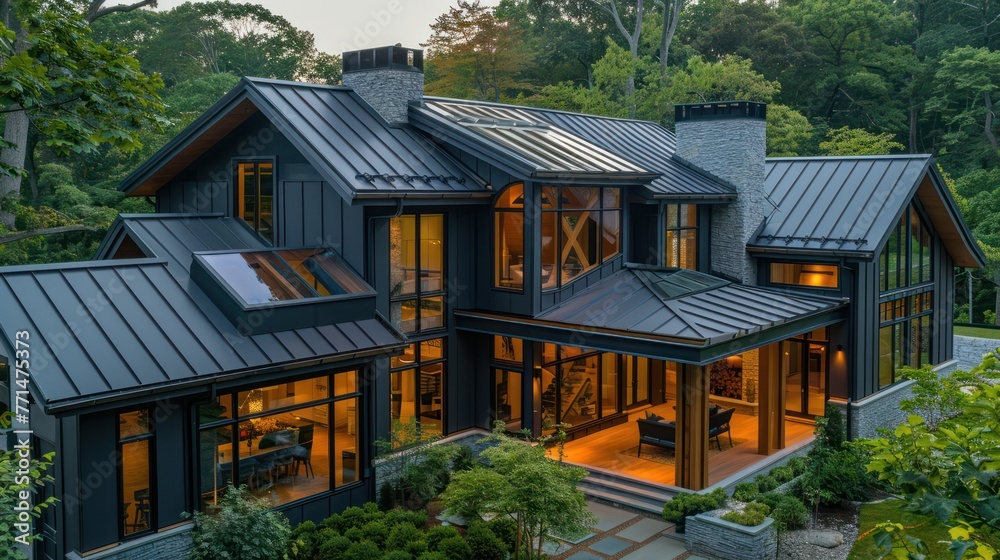 Corrugated metal roof installed on a modern house Corrugated metal roof installed on a modern house