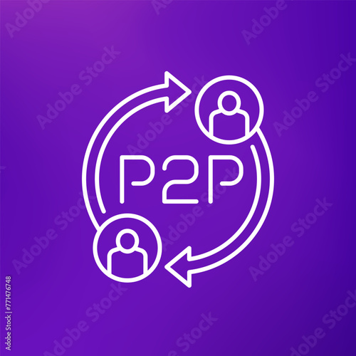 p2p icon, peer-to-peer decentralized economy line design