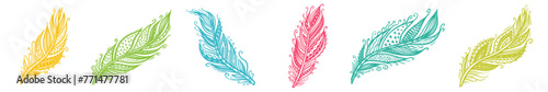 Vector horizontal collection of hand-drawn bird feathers in doodle style © Abundzu