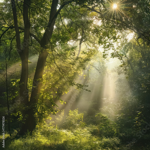 morning serenity in green forest