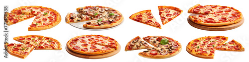Set of delicious pizzas, cut out