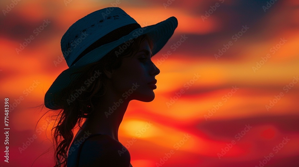 Silhouette of a fashionista against a vibrant sunset backdrop - Fashion world Silhouette of a fashionista against a vibrant sunset backdrop - Fashion world