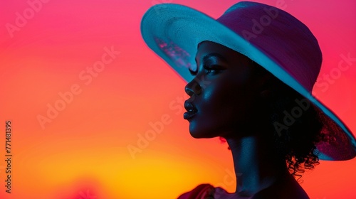 Silhouette of a fashionista against a vibrant sunset backdrop - Fashion world