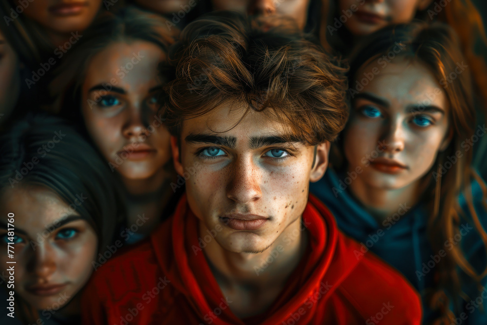 Young Man Standing Out in a Crowd. Young Man Standing Out in a Crowd.