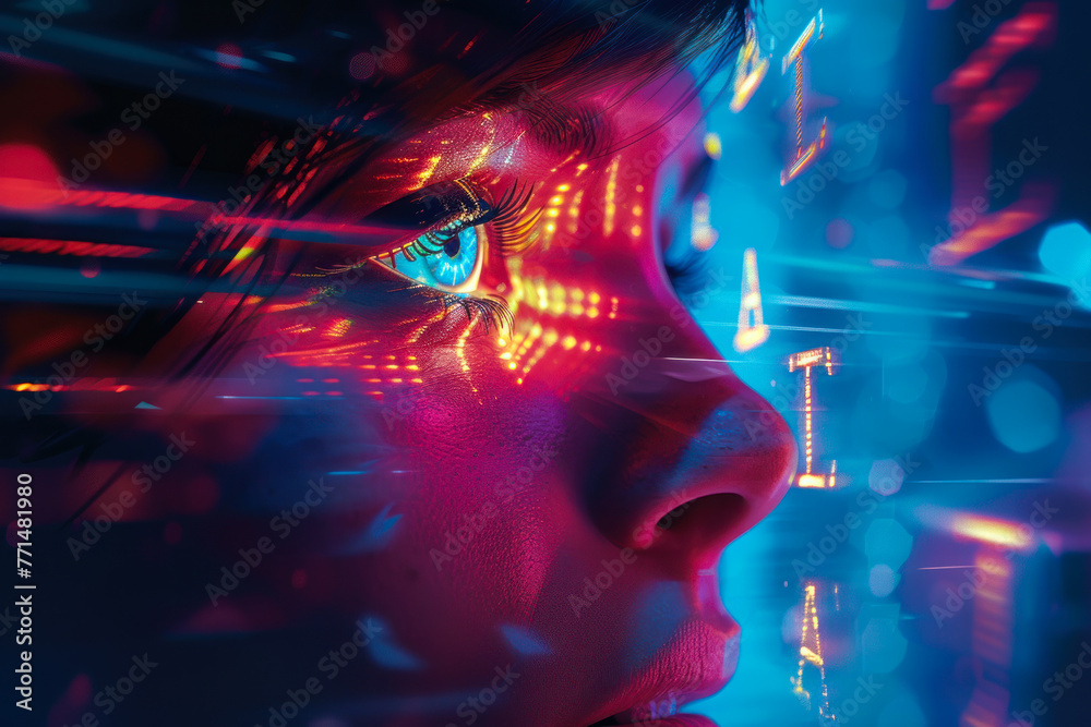 Futuristic Vision with Neon Lights Reflection. Futuristic Vision with Neon Lights Reflection.