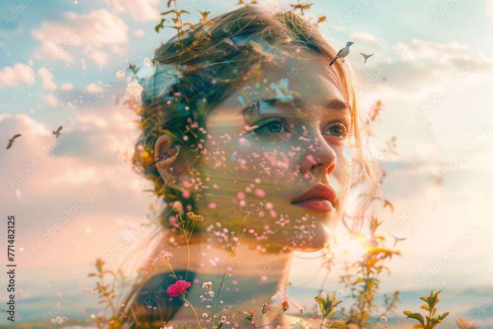 Young Girl Double Exposure with Nature. Young Girl Double Exposure with Nature.