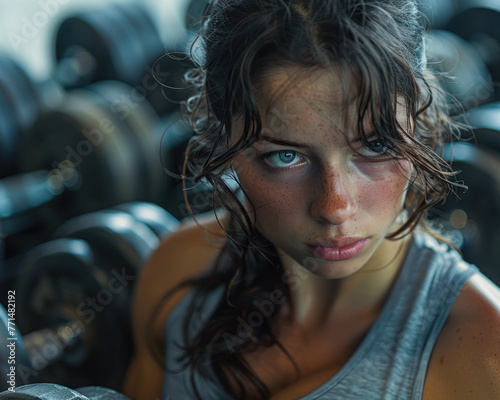 Young Woman Resting at Gym.