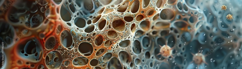 Capture the complexity of cellular structures from a unique side view perspective Highlight the microscopic details and functions with artistic precision - obrazy, fototapety, plakaty 