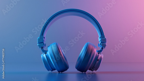 Blue Headphone on the two light color of background. photo