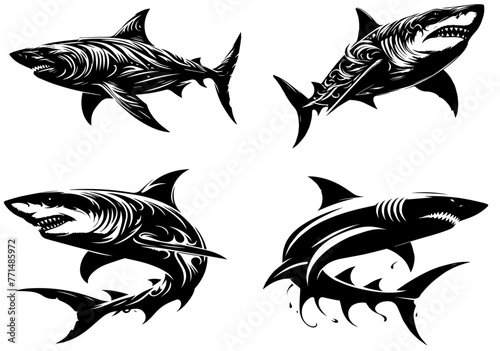 set of sharks silhouette