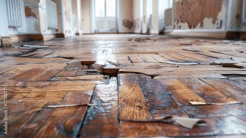Repairing Parquet Floor Damage Caused by Moisture and Destructive Elements on Background Wall