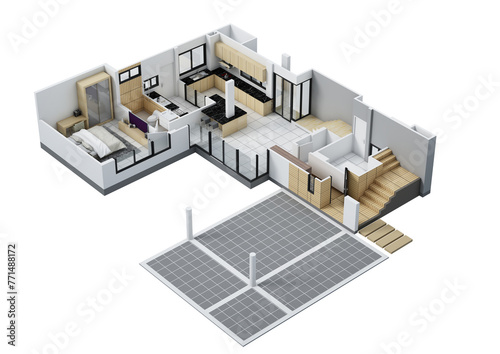 Floor plan top view. House interior isolated on white background. 3D render