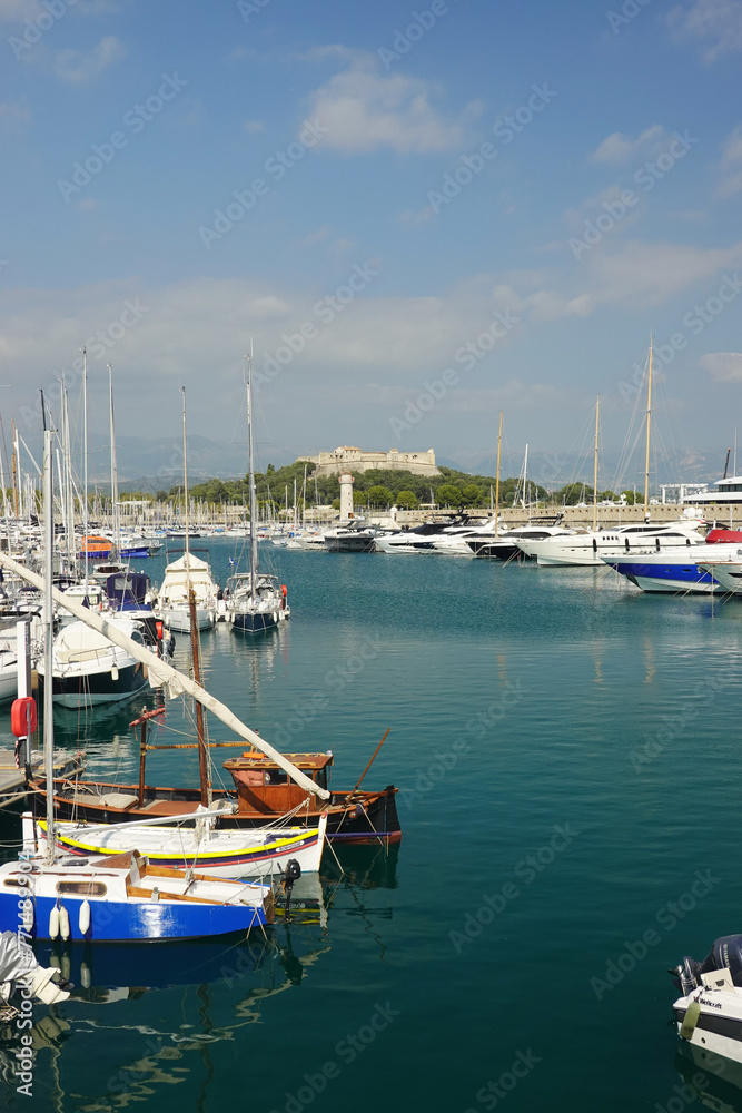 The marina with yachts in Antibes, the French Riviera	