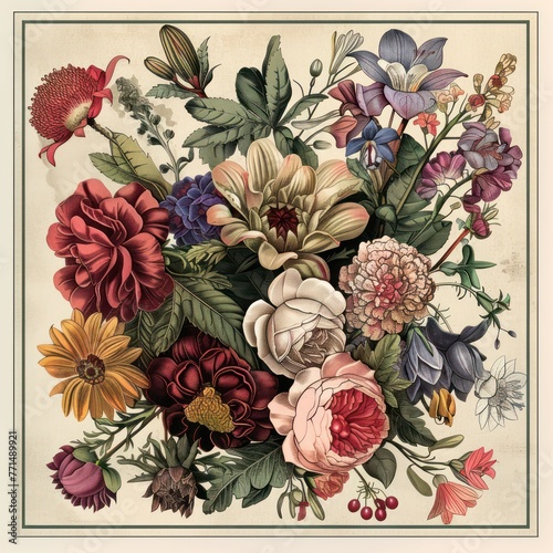 Victorian botanical illustration in a rectangle frame