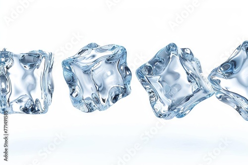 Four flying ice cubes cut out  isolated on white background  3d illustration