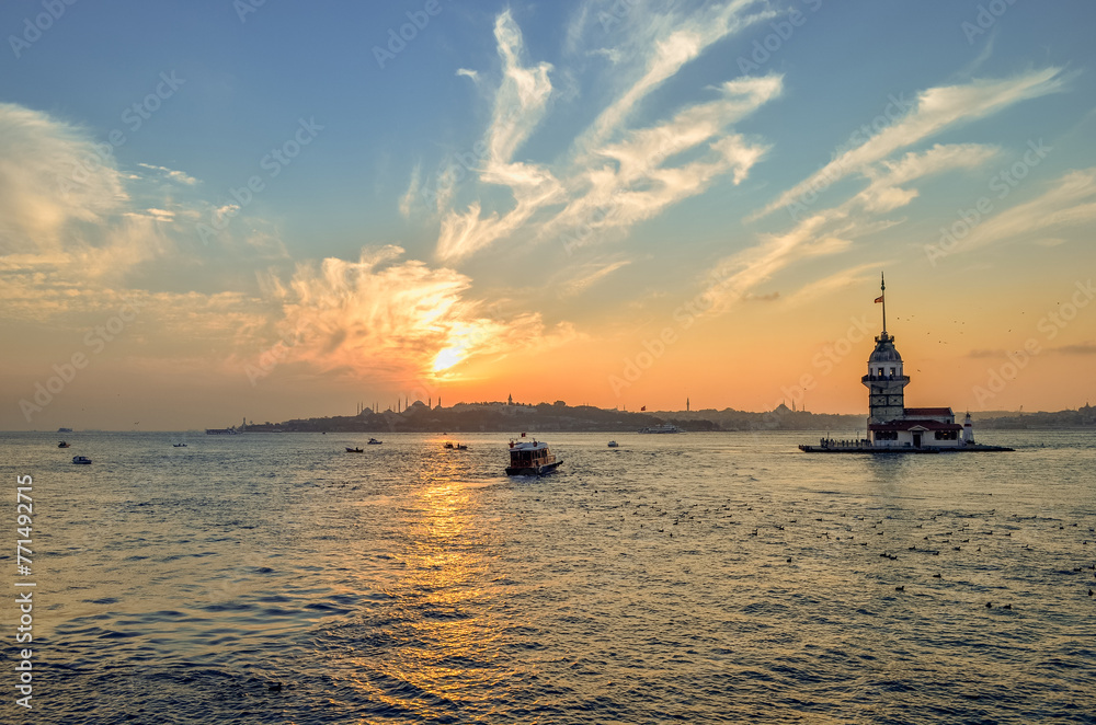 maiden's tower and sunset over the bosphorus