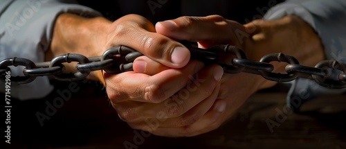 Powerful close-up of hands clasping a chain, symbolizing the fight against restraint and the quest for freedom