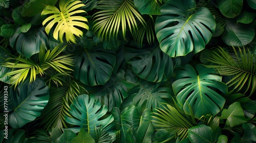 Pattern of green leaves background  resembling a plant or tree  abstract.