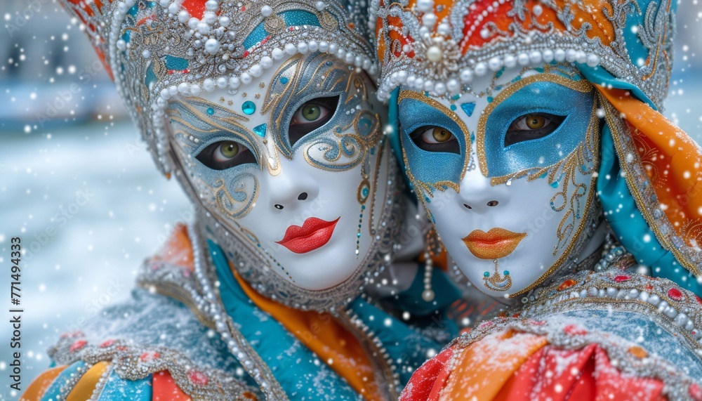 Two venetian carnival masks on the background. Two venetian carnival masks on the background.