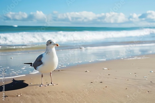 Seagull on a beach, bird photography, coastal nature scene