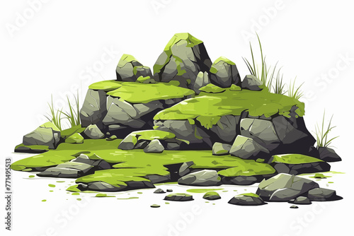 moss grows on rocks. Vector flat illustration