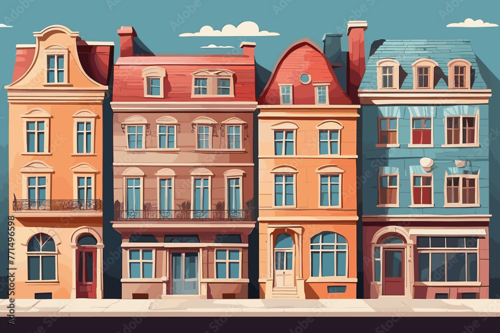 Fototapeta premium Glazed European house. ornament for paper wrap, fabric print, wallpaper decoration Vector illustration