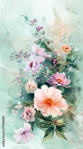 Dreamy watercolor floral arrangement soothing pastels