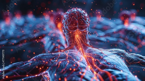 3D render showing detailed human nervous system, hightech medical imaging, clipart isolated on a white background photo