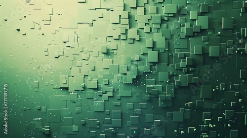 3D rendering of a green surface made of many small cubes. The cubes are arranged in a grid-like pattern and are of different sizes.