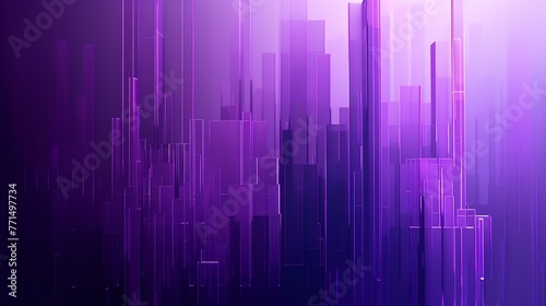 Purple 3D rendering of a futuristic cityscape with skyscrapers made of glass and light.