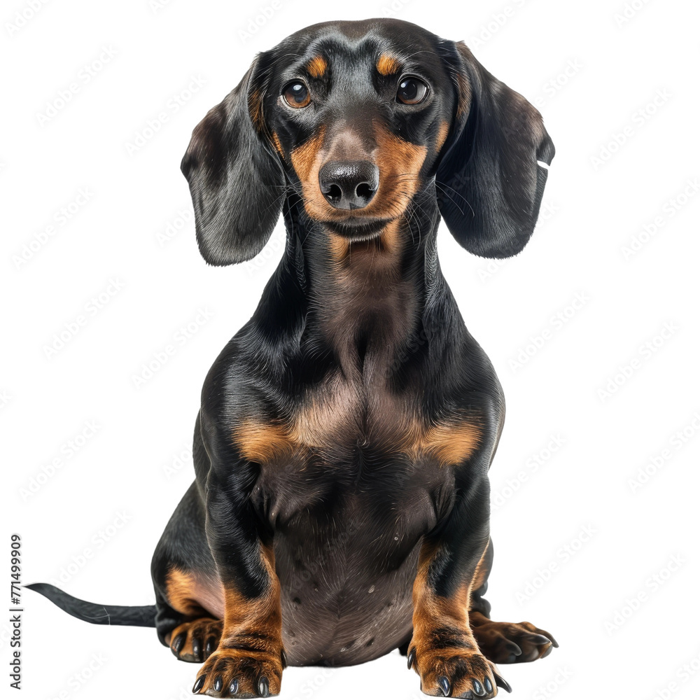 Black and Brown Dachshund Sitting on White Background