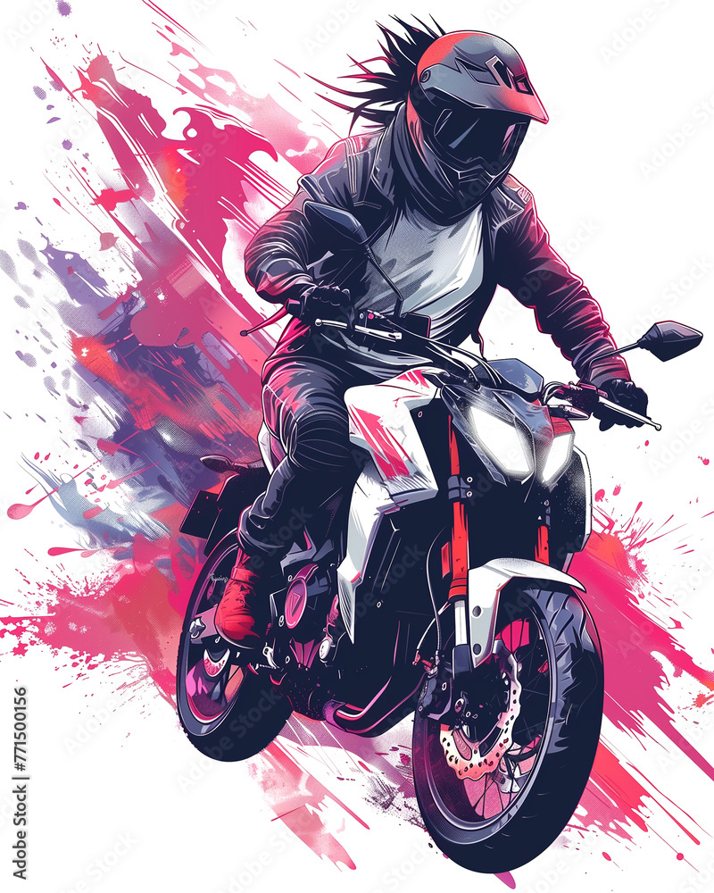 dynamic image of a racing motorcyclist with a driver. design for t-shirt, clothes, shoppers, posters