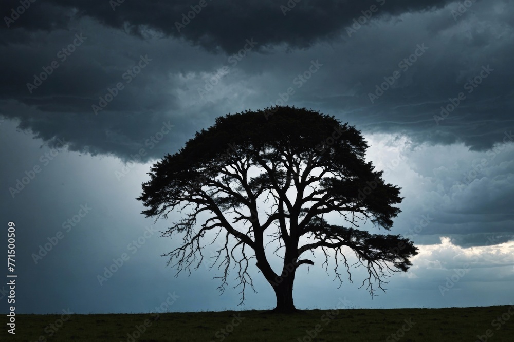 Obraz premium Tree silhouetted against a sky full of storm clouds