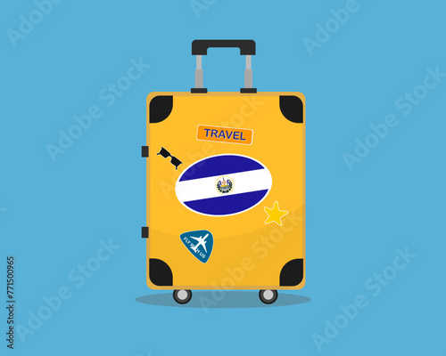 Suitcase or baggage with El Salvador flag, holiday and vacation idea