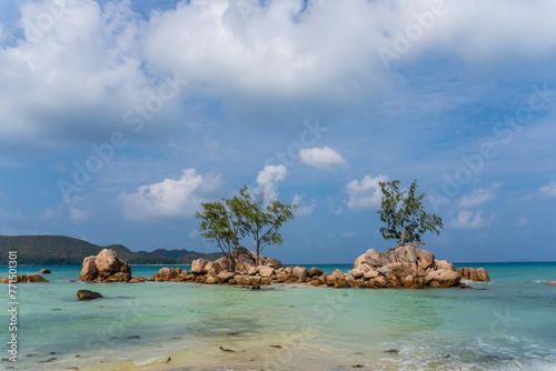 Beach view on Praslin island, Seychelles