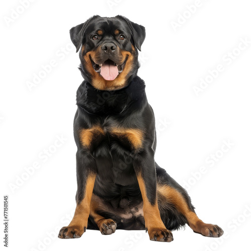 Large Black and Brown Dog Sitting on White Floor