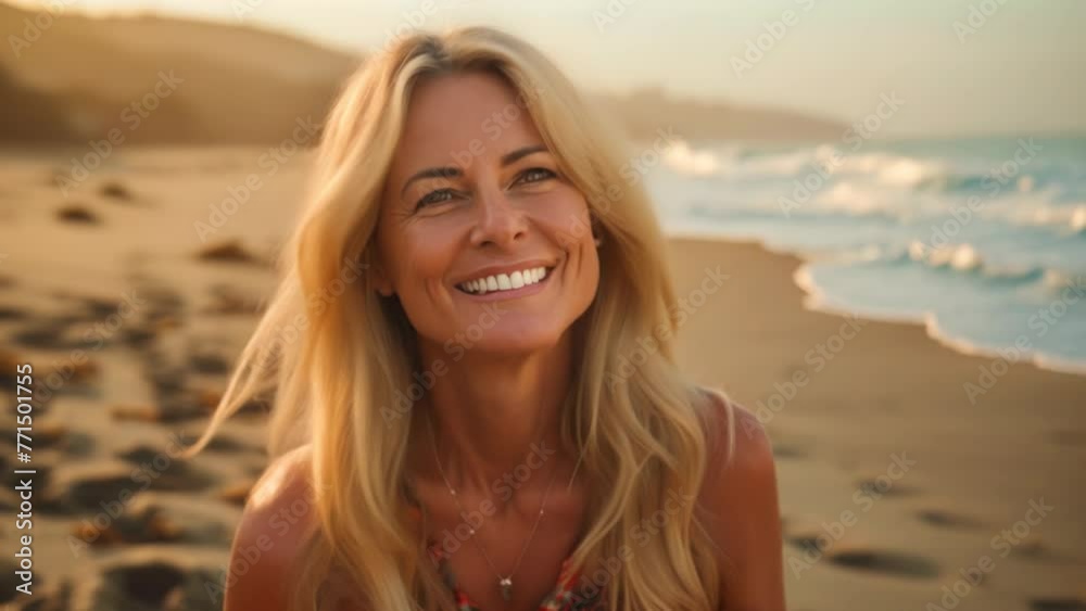 Elegant Mature Woman Embracing Serenity by the Shoreline. Generative ai Elegant Mature Woman Embracing Serenity by the Shoreline. Generative ai