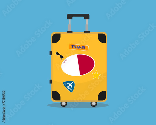 Suitcase or baggage with Malta flag, holiday and vacation idea