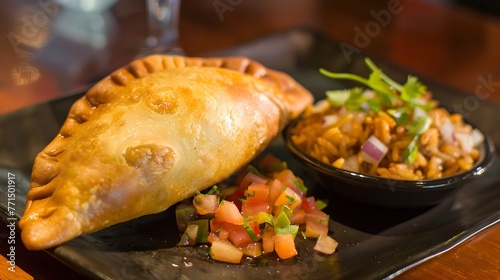 Empanada is a type of baked or fried pastry with filling of meat, cheese, tomato and others, common in spain and latin american countries