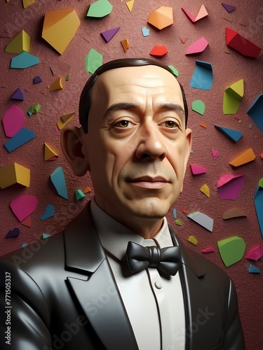 portrait of sergei rachmaninoff 3D sculpt illustration art design on plain white background from Generative AI photo